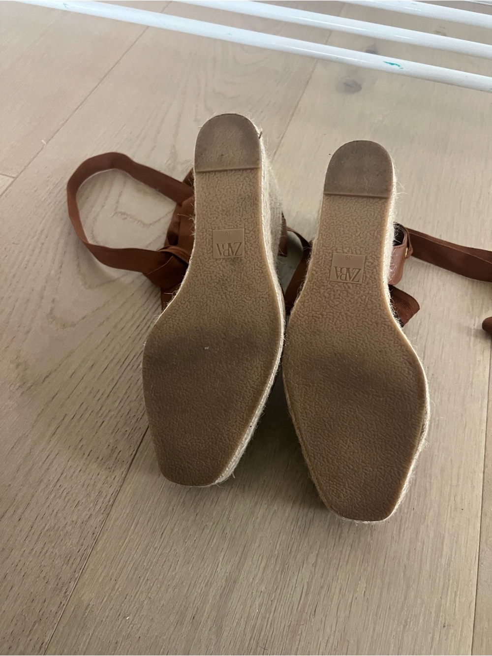Zara Tan Leather Espadrille Ankle-Tie Flats - Picture 3 of 3